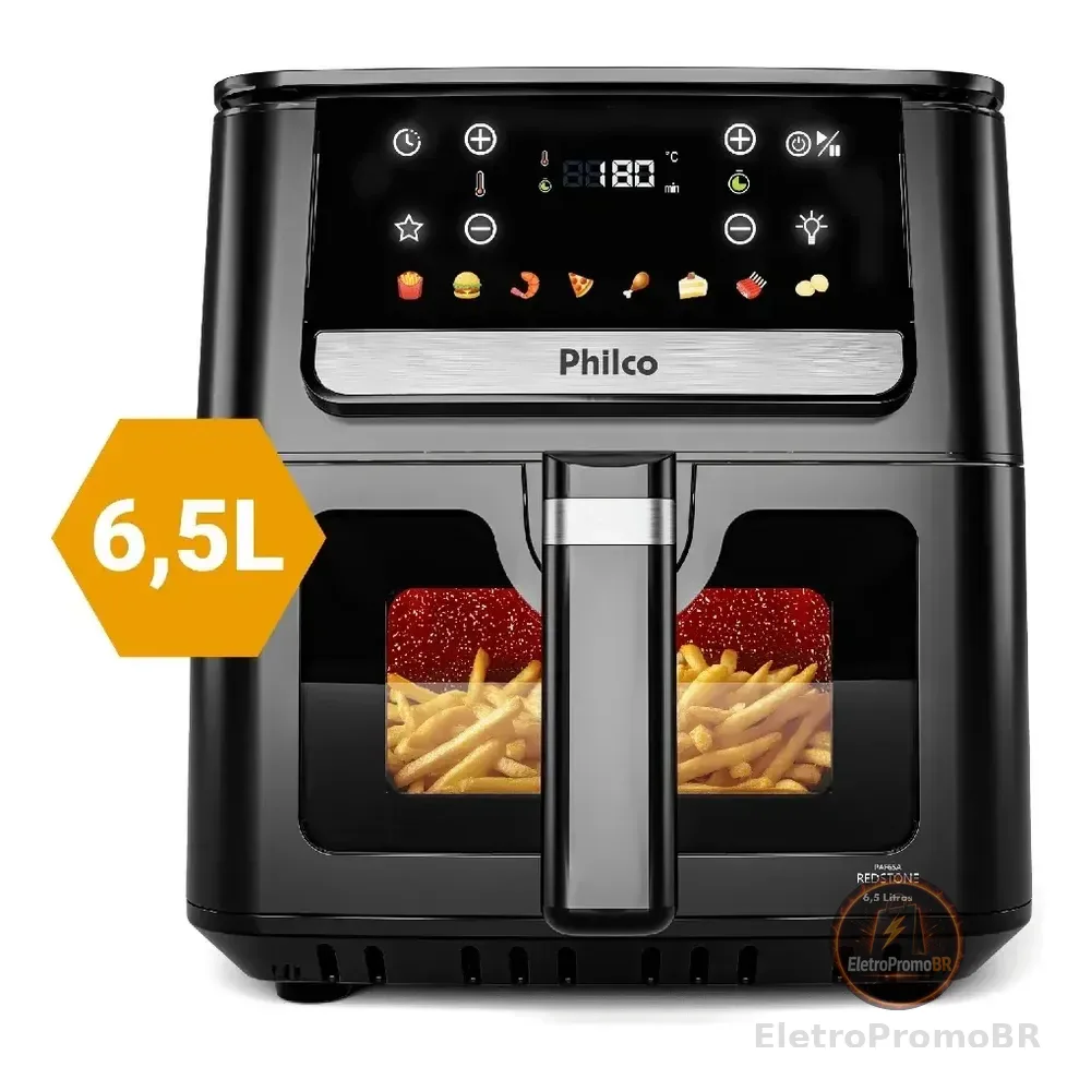 Air Fryer Philco 6,5l Visor Glass E Redstone 1700w Paf65a Preto 220v