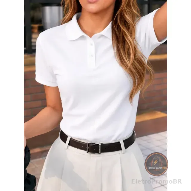 Camisa Gola Polo Feminina Básica Algodão Social Uniforme