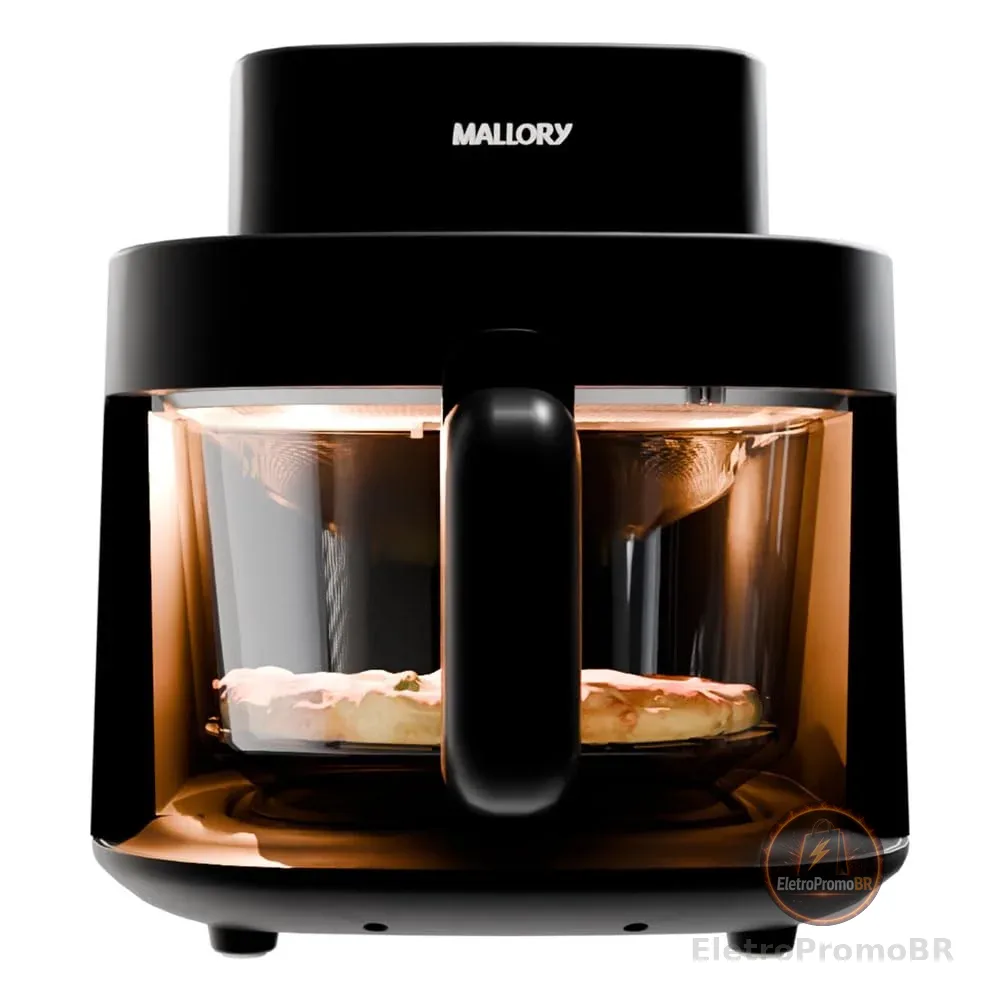 Fritadeira Elétrica Mallory SmartGlass - 4,5L, Air Cook 360°, Temperatura até 200°C, Cuba de Vidro Temperado - 127V