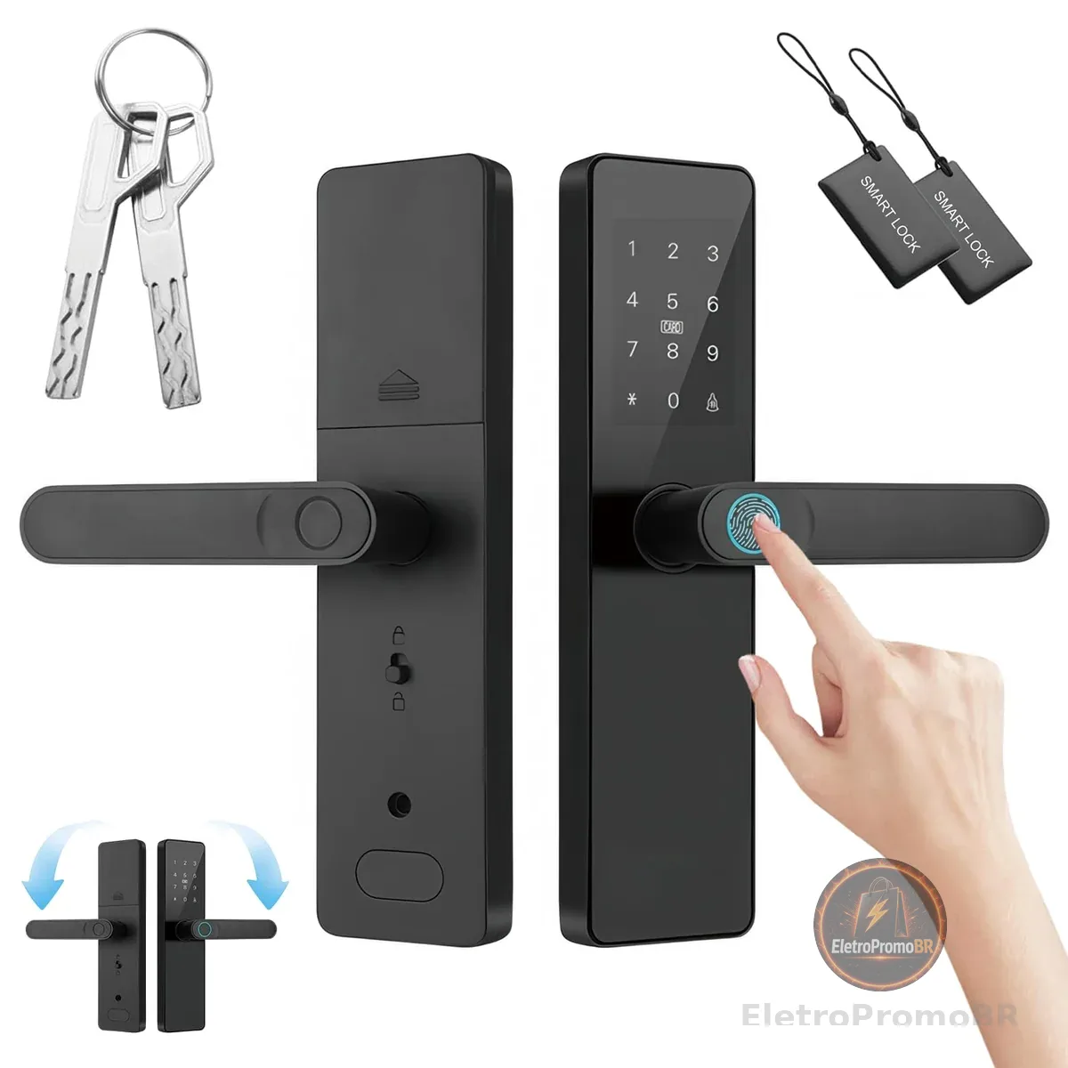 Fechadura Inteligente Biométrica, Fechadura digital avançada com impressão digital - 4 maneiras de desbloqueio, senha virtual, travamento automático, alarme de violação e cilindro de grau C