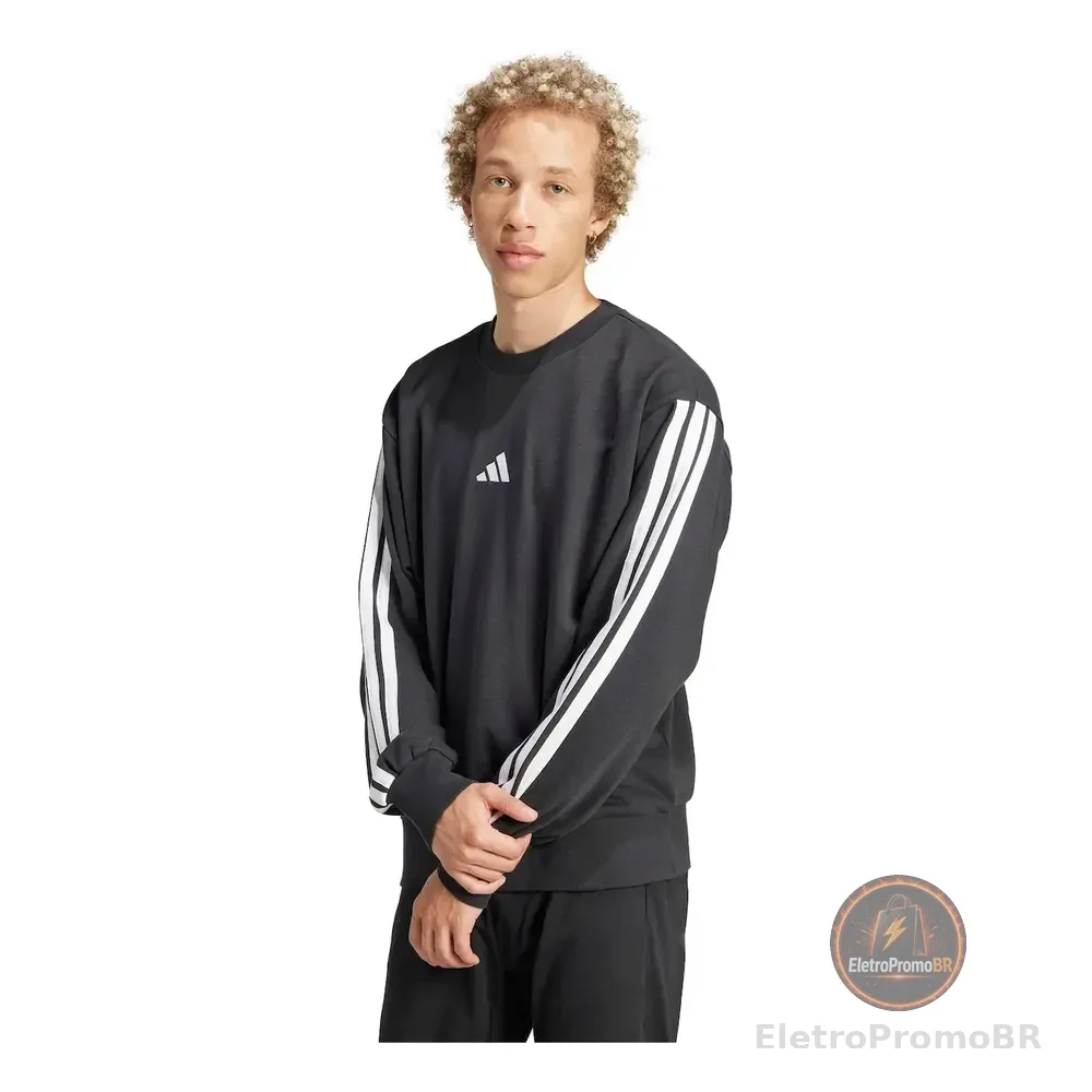 Blusa De Moletom Masculino adidas Essentials 3 Listras Branco/preto G