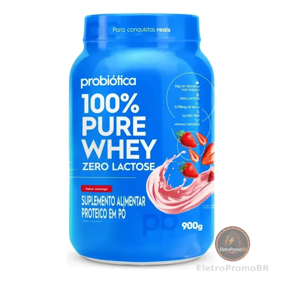 100% Pure Whey Zero Lactose 900 G Probiótica Sabor Morango Morango