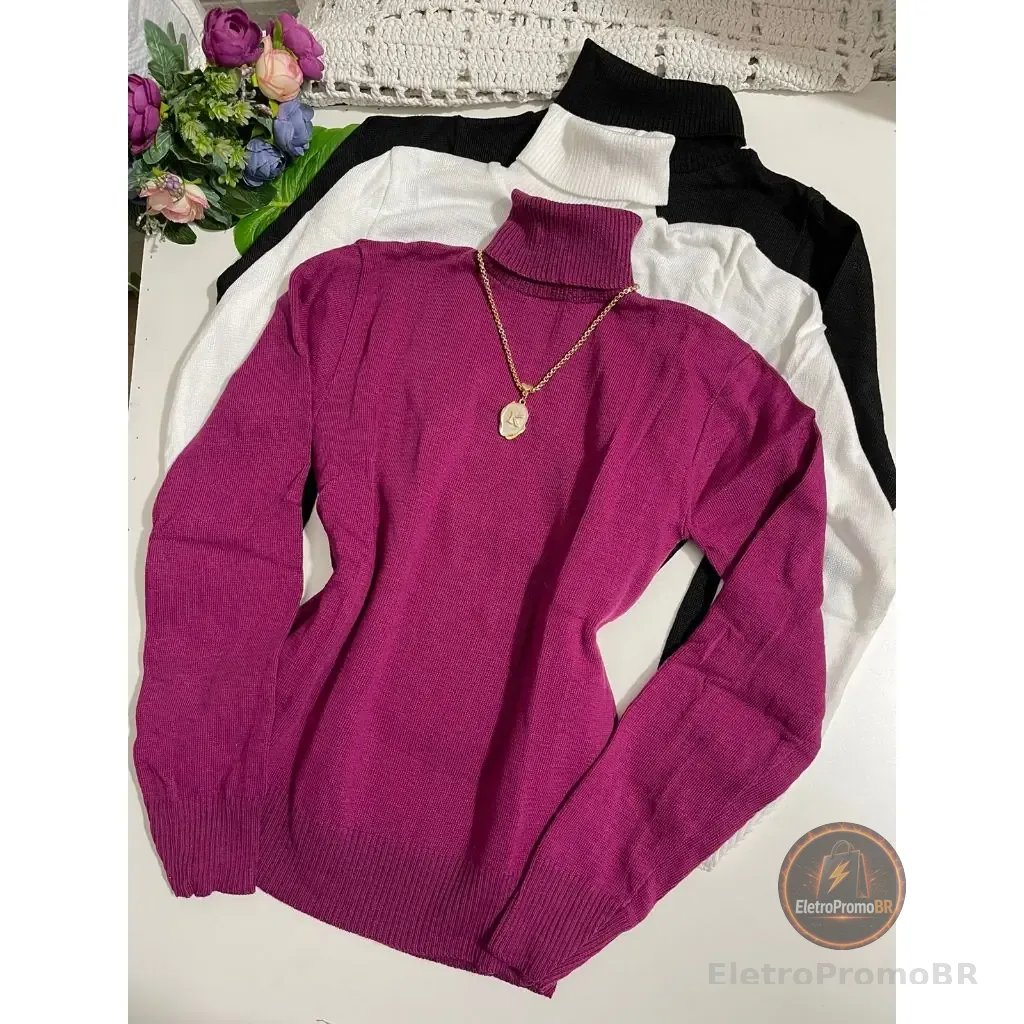 Kit 3 pc Blusa gola alta tricot feminina inverno manga longa TAM :U 36 até 40
