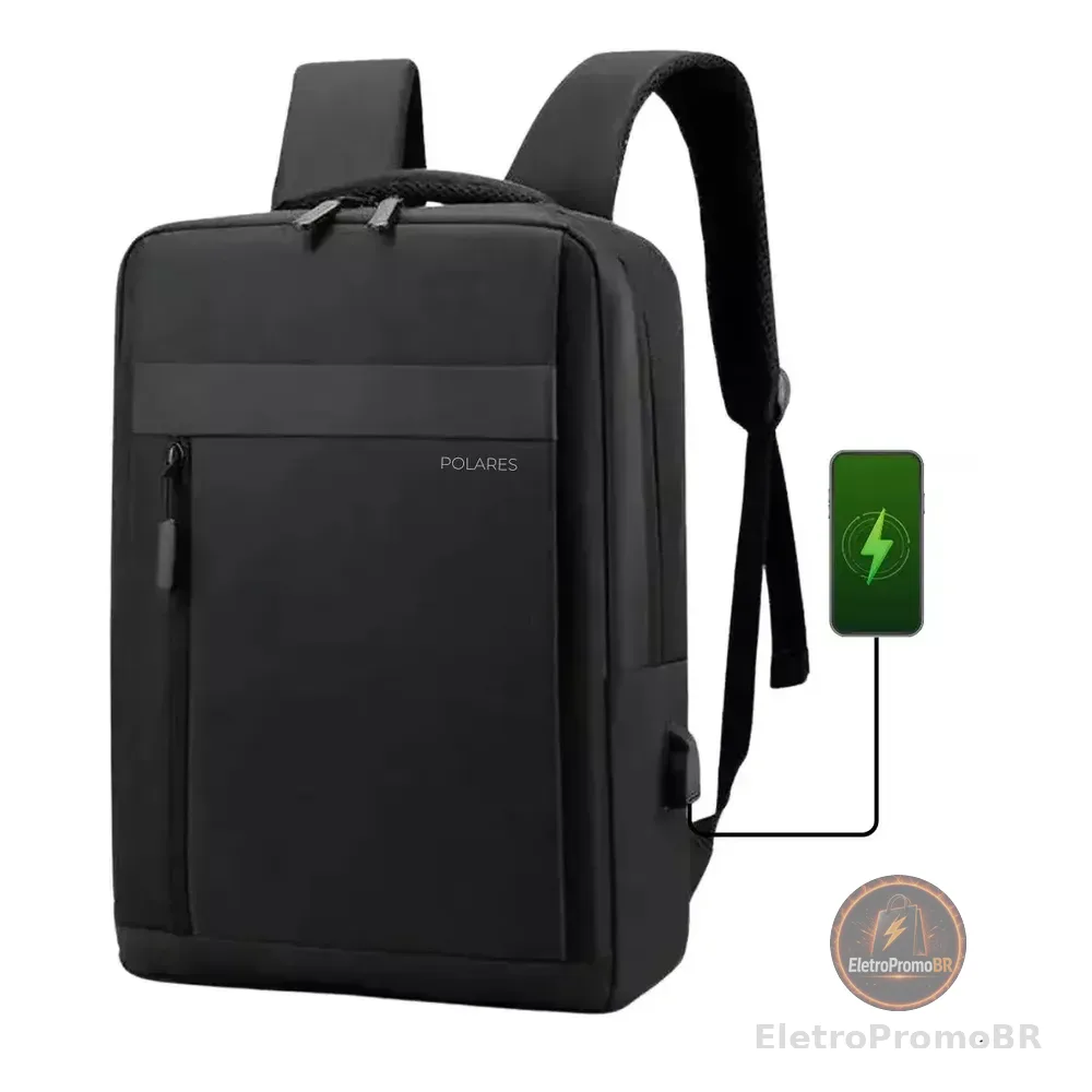 Mochila Notebook Até 15.6 Executiva Saída Usb Modelo Premium Polares Cor Preto Executivo