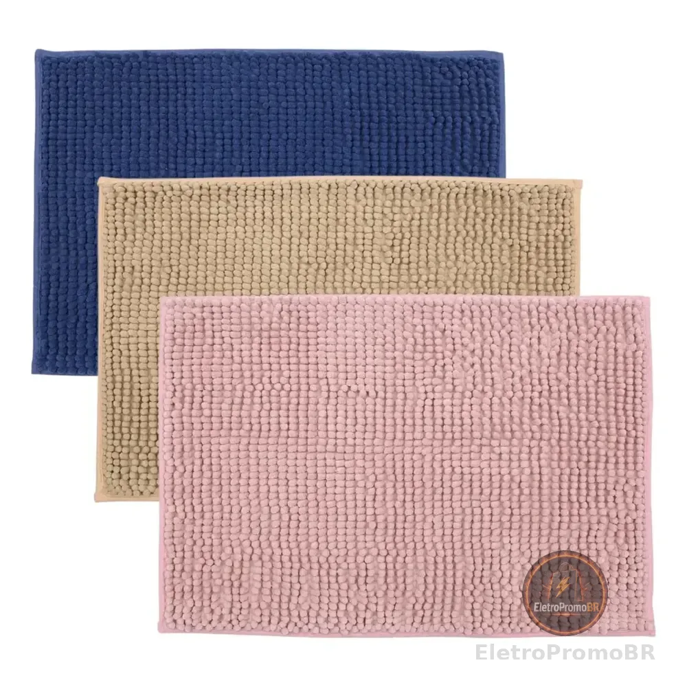 Kit 3 Tapetes De Banheiro Microfibra Bolinha Macio Seca Pés Sortido Liso
