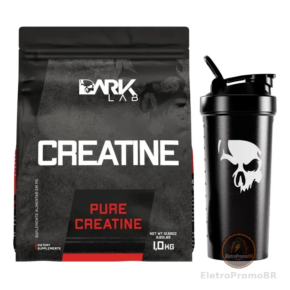 Creatina Pura 1kg Sem Sabor + Coqueteleira Shaker 700ml Preto Dark Lab