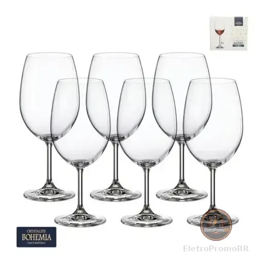 Jogo 6 Taças Cristal Bohemia Vinho Tinto Branco Rose 450ml Transparente