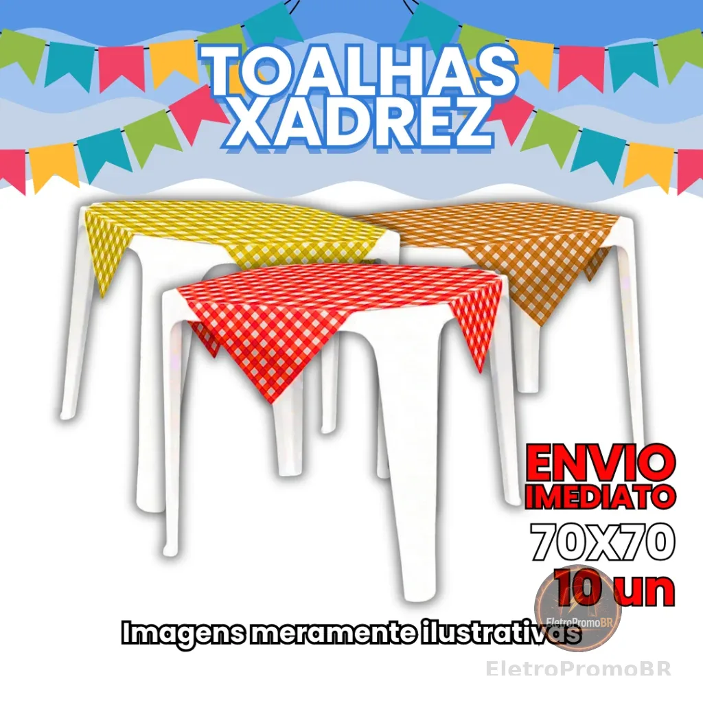 10 Toalhas Xadrez de Plastico PP Leitosa 70x70 Festa Junina  Varias Cores e Modelos Coloridas