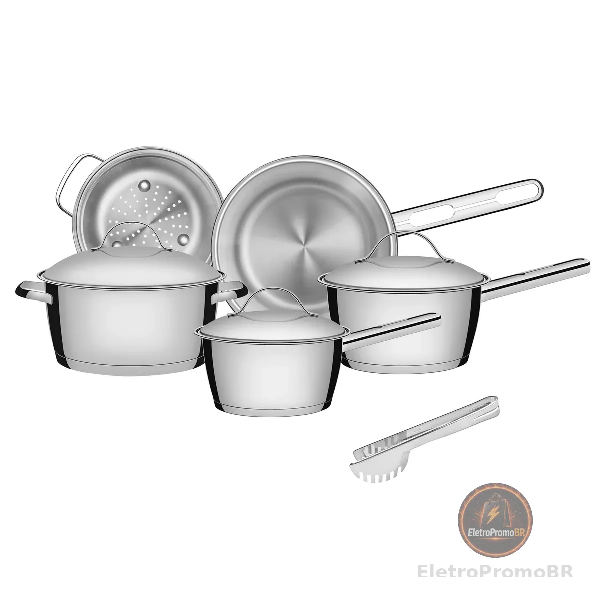 Jogo de Panelas Tramontina Aço Inox Allegra 5 Peças Fundo Triplo + Pegador de Massa