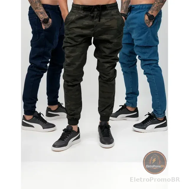Kit 3 Calças Jogger Masculina Jeans Com Punho Elastico