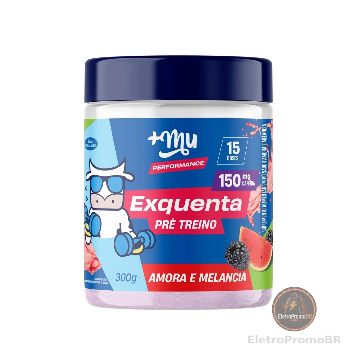 Pré treino, +Mu, Exquenta, Sabor Amora e Melancia, Com Cafeína, Palatinose e Taurina - 300g
