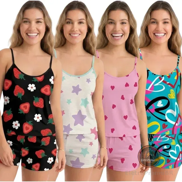 Kit 4 Conjuntos Pijamas Baby Doll Roupa Dormir Sortidas