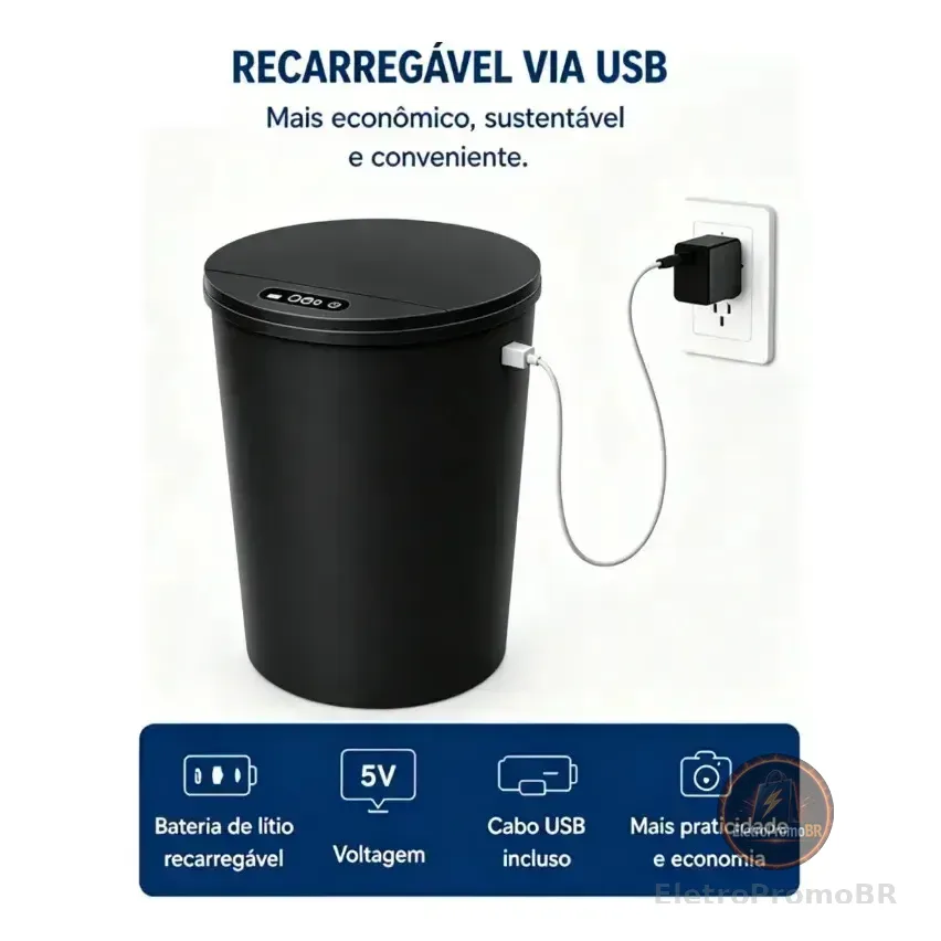 Lixeira Inteligente Automática Com Sensor Para Cozinha E Banheiro, 16 Litros Preto Preto-a1