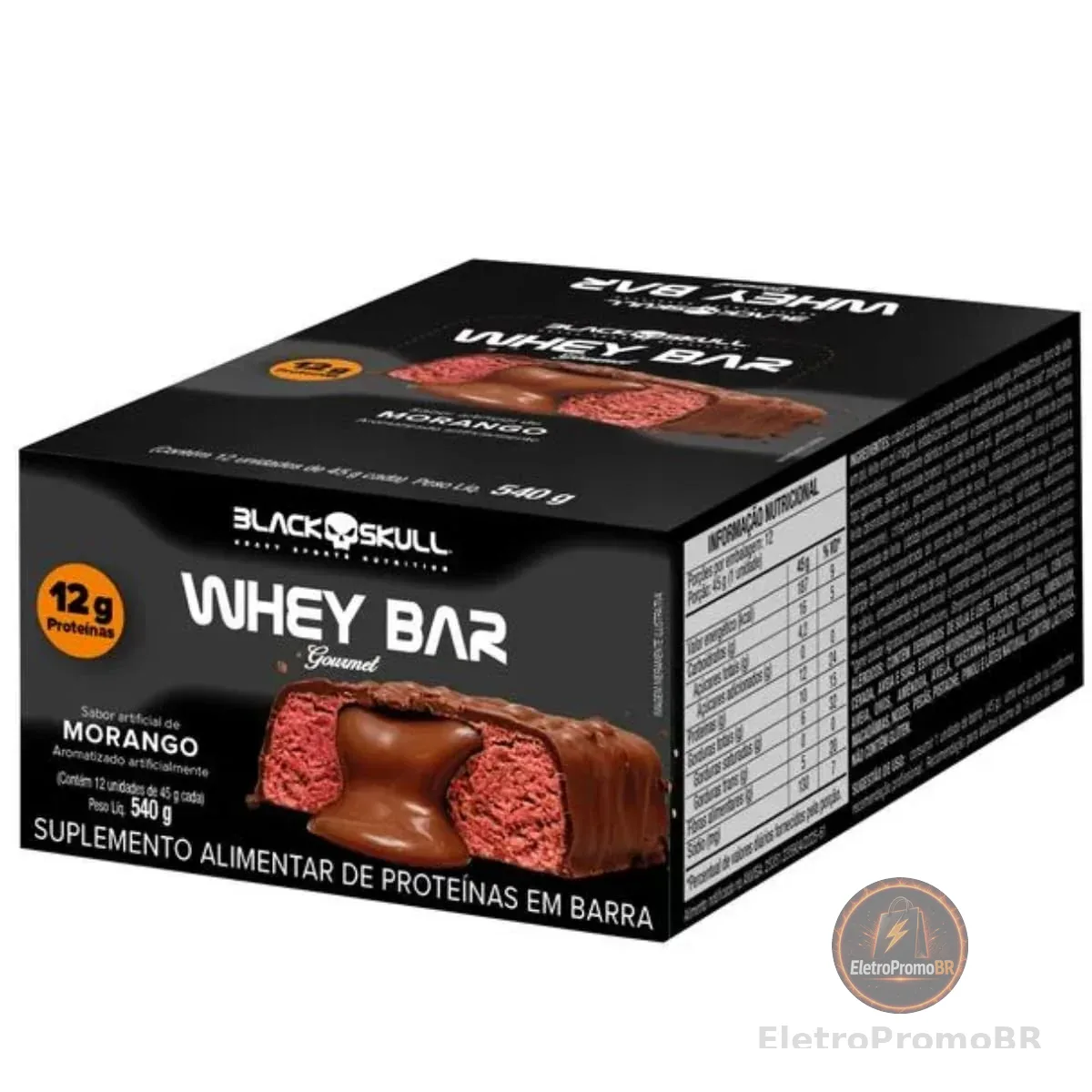 Whey Bar Gourmet Zero 12g De Proteina Display Com 12 Unidades De 45g Blackskull (MORANGO)