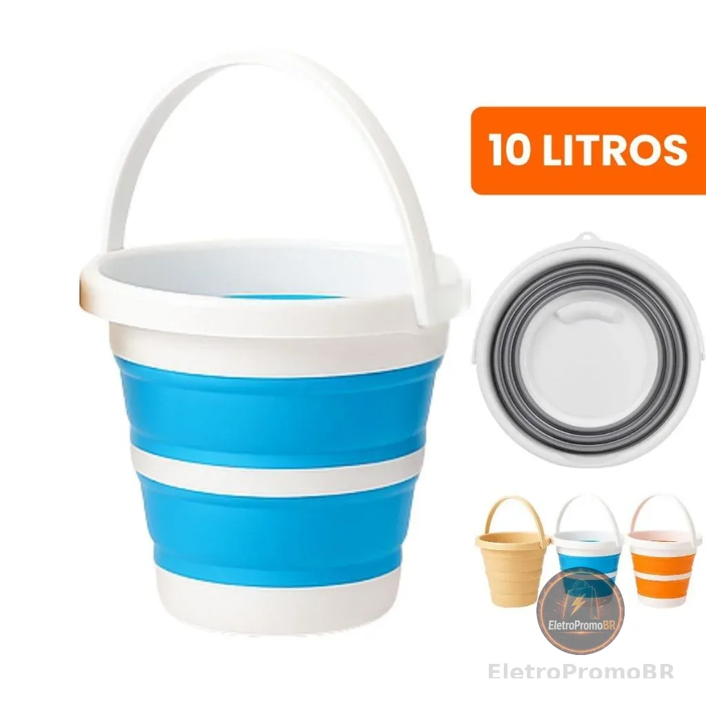 Balde Dobrável 3 5 10 Litros Retrátil de Silicone Multiuso