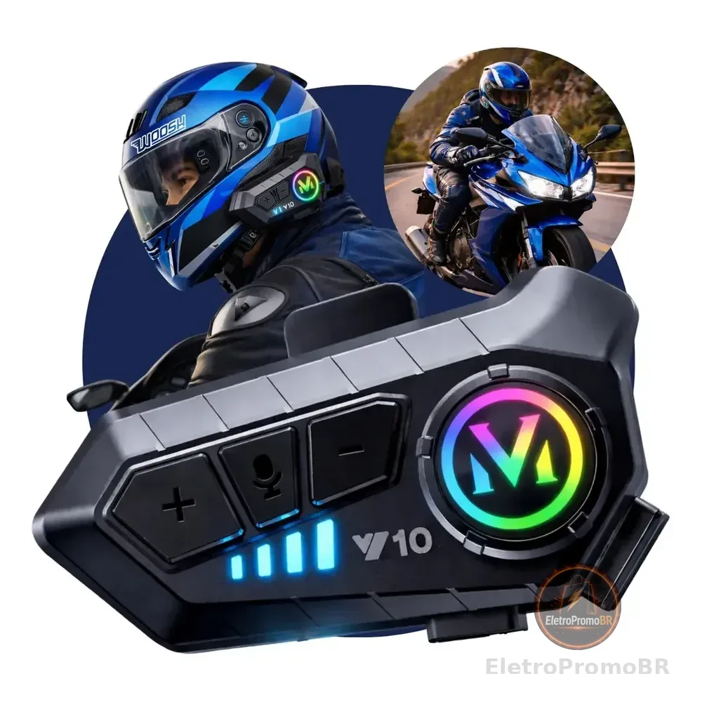 Fone De Ouvido Para Capacete Intercomunicador Bluetooth Headset Rgb Sem Fio Música Gps Chamadas Handsfree Alta Potência Woosh