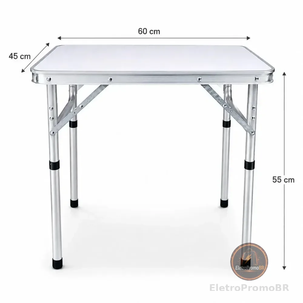 Mesa Dobrável Alumínio 60x45cm Maleta Acampamento Churrasco Leve E Reforçada Com Alça Branco