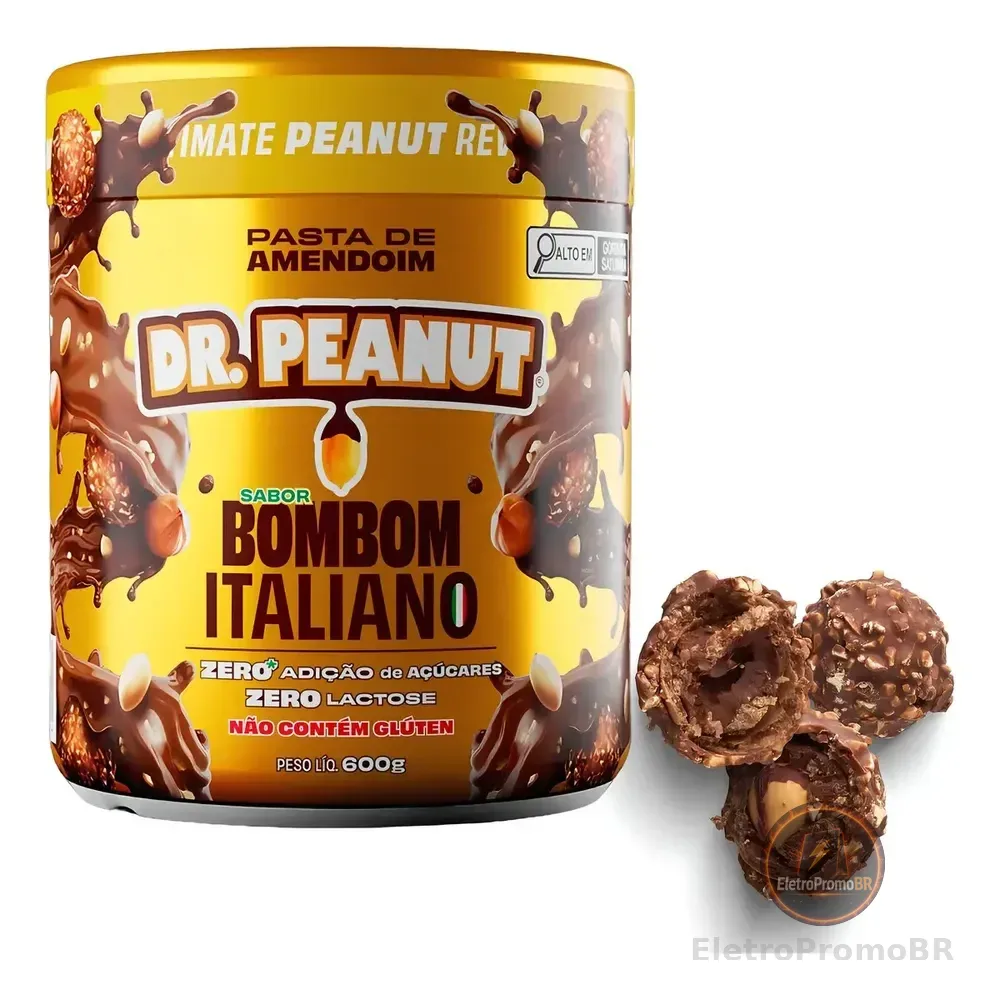 Pasta De Amendoim Dr. Peanut Whey Gourmet 600g Sabor Bombom Italiano
