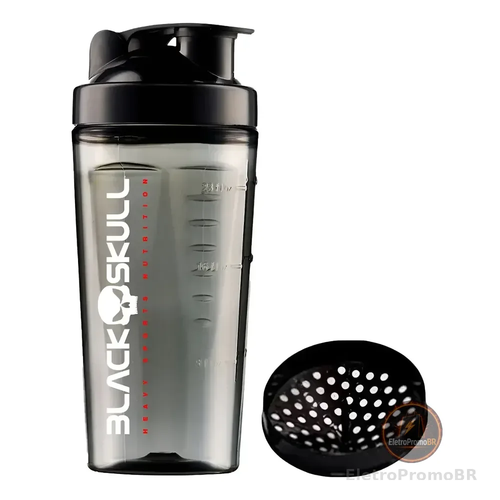 Coqueteleira 800ml Com Misturador Black Skull Cor Black Fumê Preto/fumé