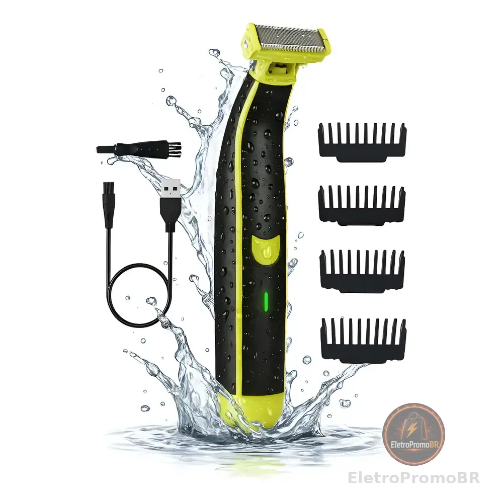 Aparador De Pelos Elétrico Lecom Prova D'água Bivolt Barbear E Depilar Preto 127/220v
