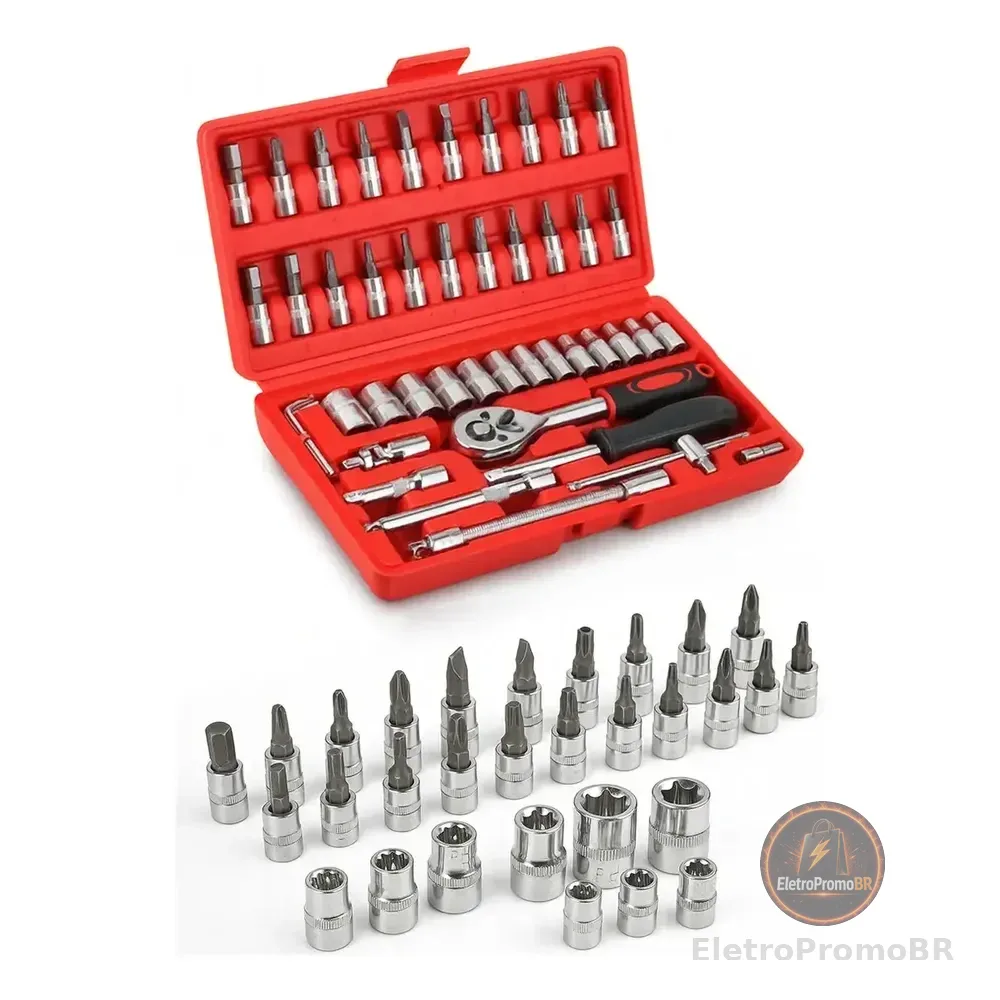 Kit 46 Ferramenta Jogo Chave Catraca Repara Moto Carros Vermelho