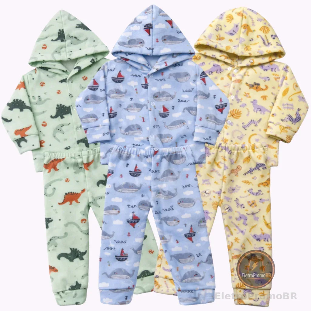 Kit 6 Peças de Roupas Infantil Bebê Inverno Soft Menino e Menina (3 Conjuntos)