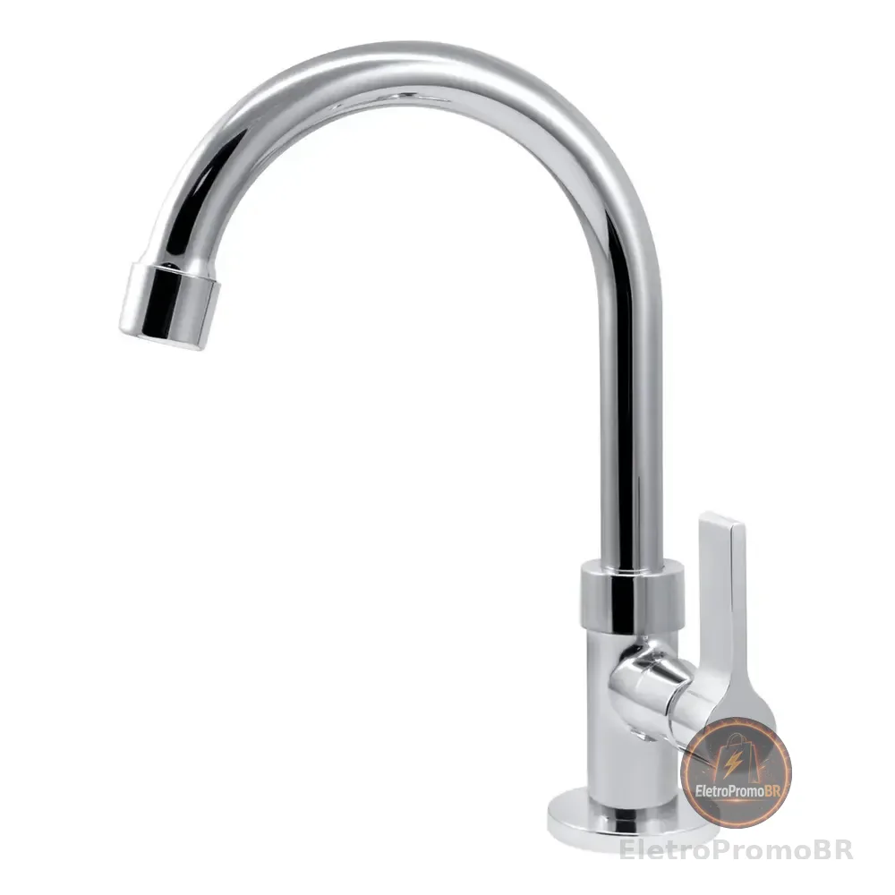 Torneira Lavatorio Lavabo Banheiro Luxo Bica Alta Cromada 1/4 De Volta Balencia Prateado