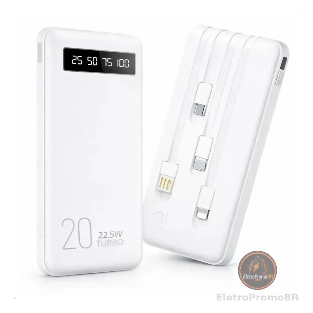 Power Bank 20000mah Carregador Portátil Turbo Rápido 22.5w Display Digital Branco