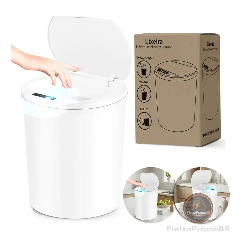 Lixeira Automática Sensor Recarregável Escritório Usb 16 L Branco