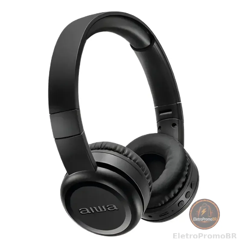Fone De Ouvido Headphone Aiwa Aws-hp-03-b Bluetooth Bateria Com Até 100 Horas De Duração Cor Preto