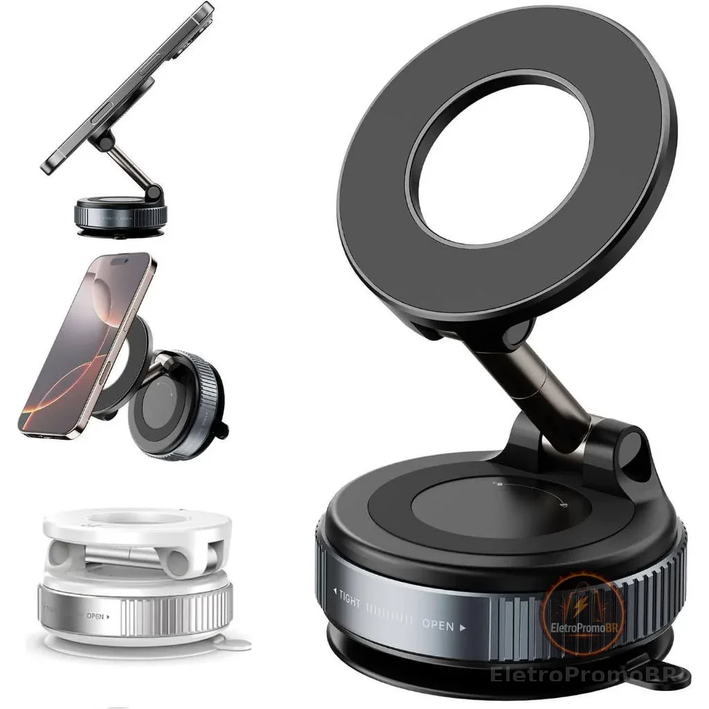 Suporte Celular Carro Magnético Metal Ventosa a Vácuo 360° Forte Anti-Queda iPhone