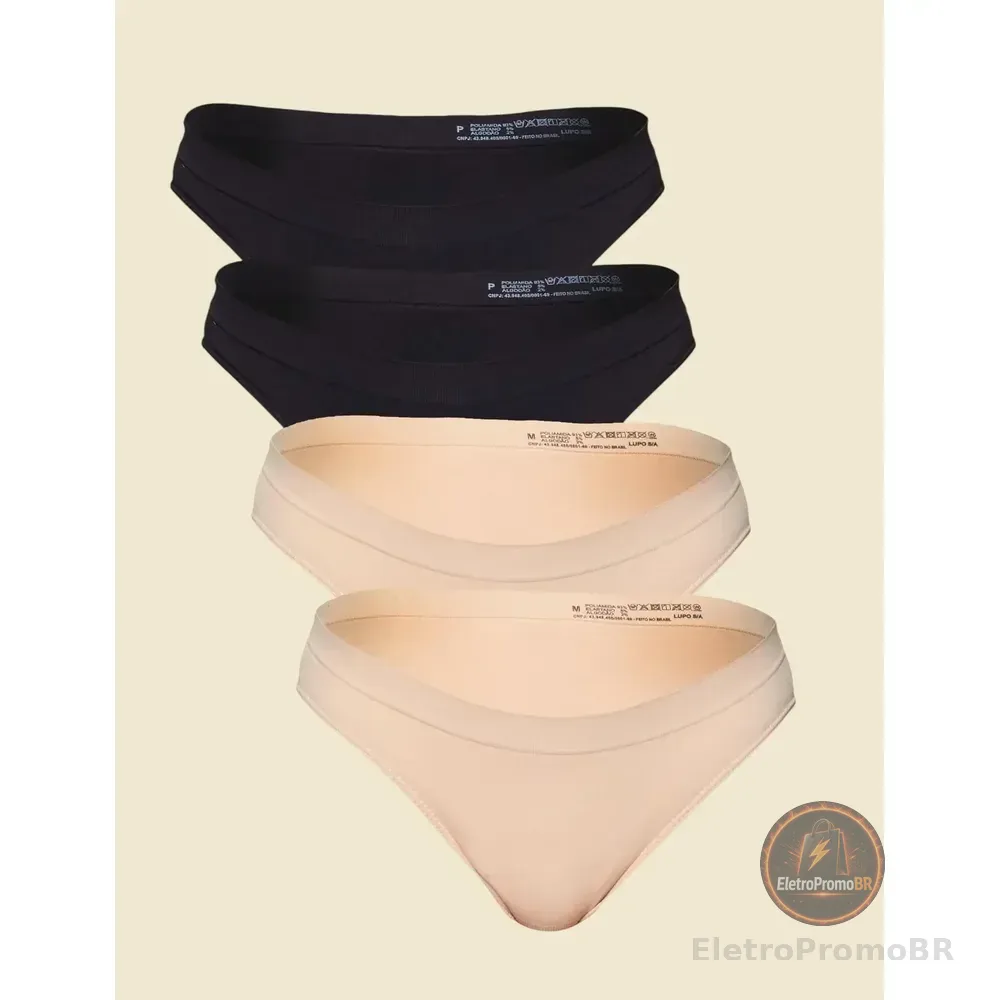 Kit 4 Calcinhas Biquin Fem. 40400-906 Poliamida Lupo 0902 - 2 Preto + 2 Natural Liso G 44 A 46
