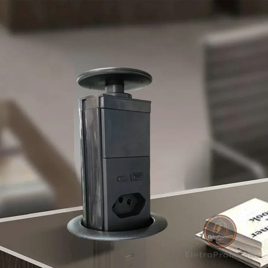 Tomada Mesa USB Tipo-C 3 Pinos Bivolt Carregamento Rápido Toque Proteção Escritório Casa VANT