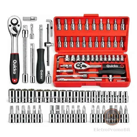 Kit Ferramentas Quicko 46 Peças Com Soquetes E Chaves De Fenda, Catraca E Allen Vermelho