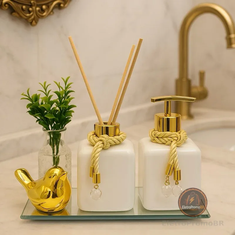 Kit Lavabo Banheiro Pet Com Vasinho de Flor Bandeja e Passarinho