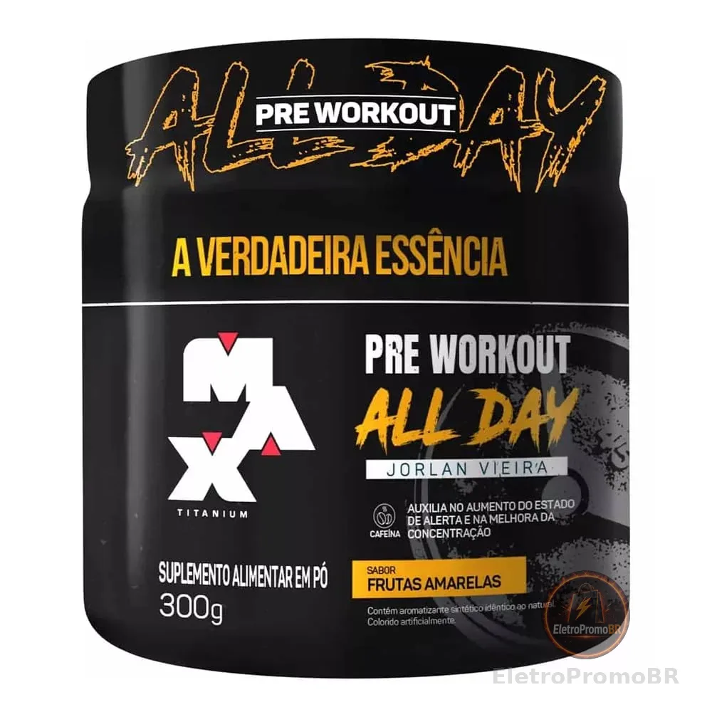 Pre Workout All Day Jorlan Vieira (300g), Frutas Amarelas, Max Titanium