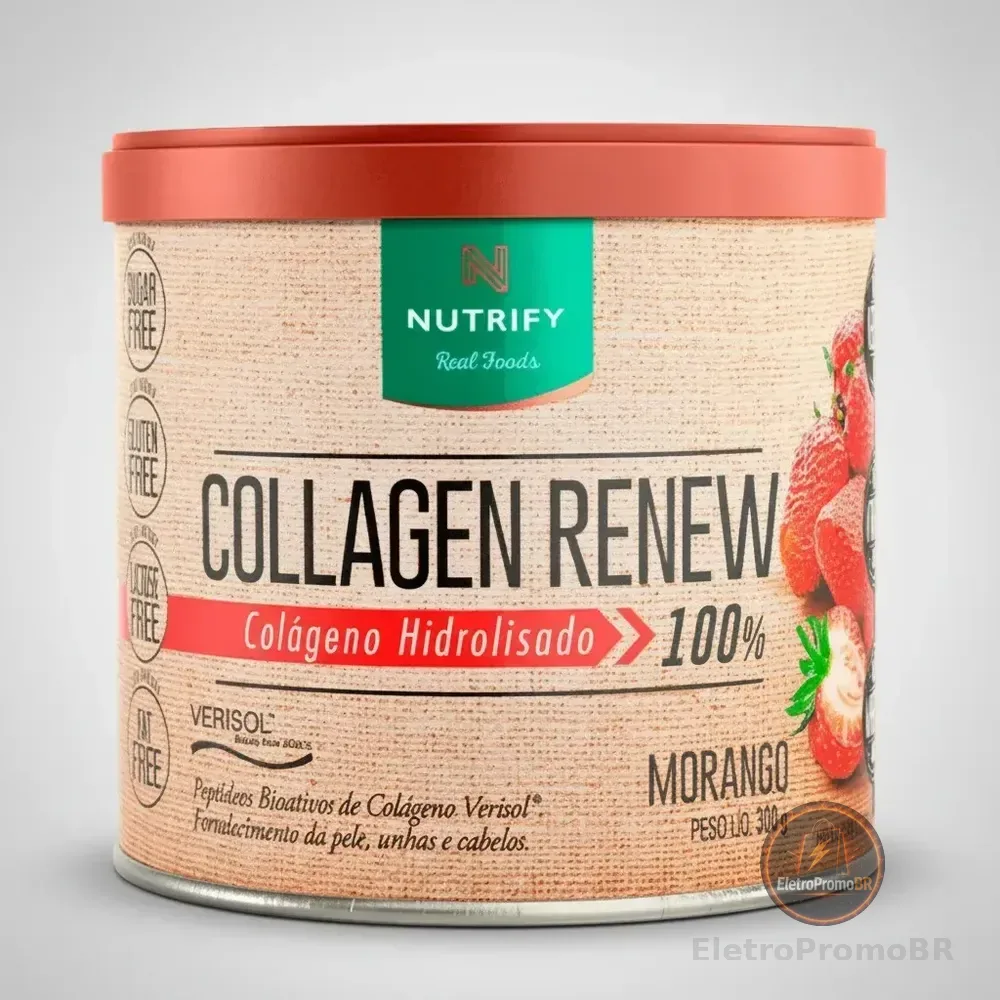 Colágeno Hidrolisado Collagen Renew Morango 300g Nutrify