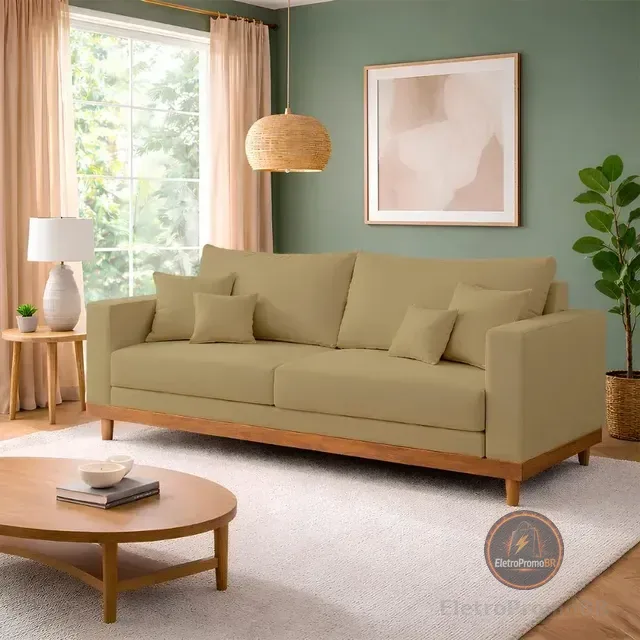 Sofá Living 2 Lugares Suede Resistente Madeira + Almofadas