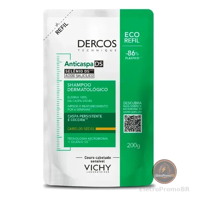 Refil Shampoo Anticaspa Intensivo Cabelos Secos Dercos Vichy 200g