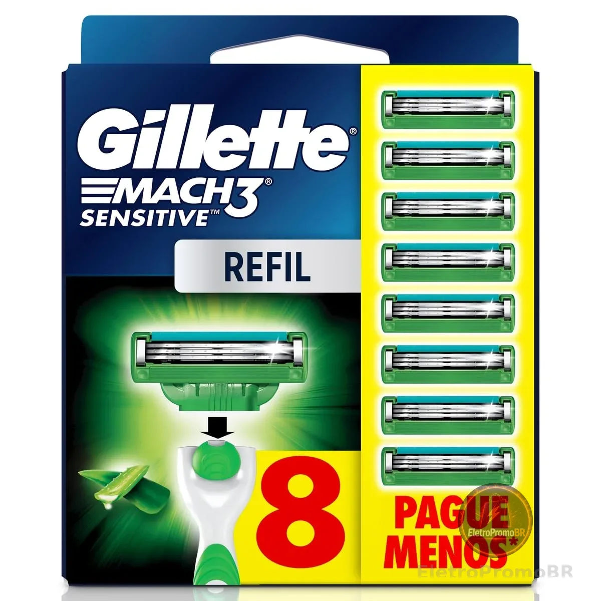 Gillette Mach3 Sensitive Carga Aparelho de Barbear com Aloe 8 Unidades