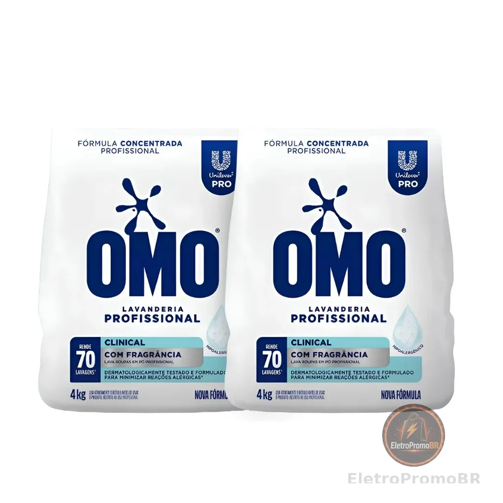 KIT C/2 Lava Roupas em Pó 4kg Omo Clinical Com Fragrância