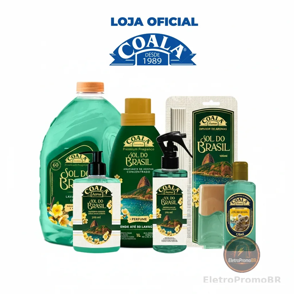 Kit Coala Completo Sol do Brasil - Lava Roupas Liquido + Amaciante + Difusor + Home Spray + Limpador Perfumado
