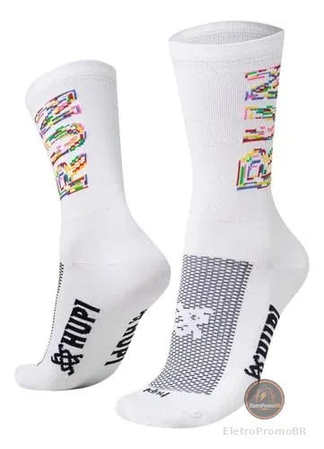 Meia Ciclismo Corrida Bike Hupi Cano Médio Cores 1 Par - Run Colors Branca - 36-42