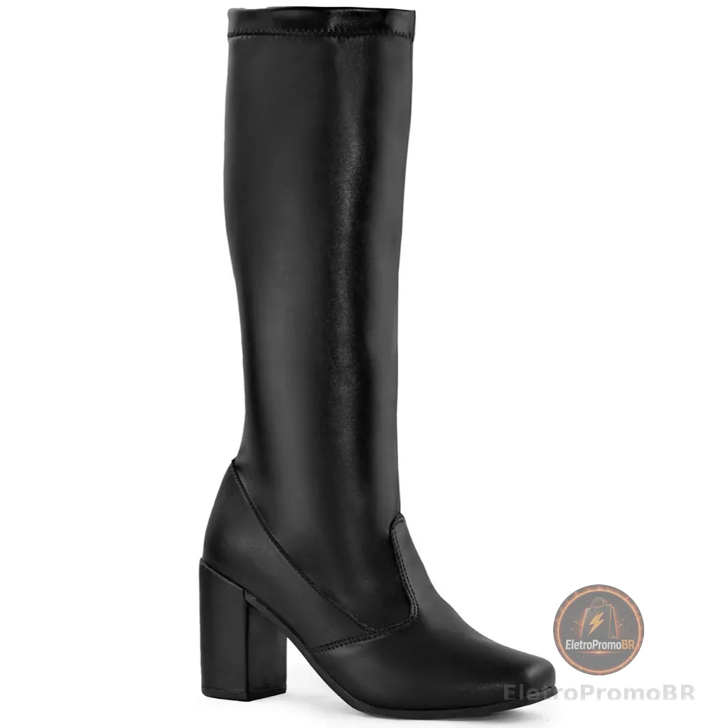 Bota Feminina Lumiss Cano Longo Stretch Salto Alto Grosso Confortável Montaria Fashion Blogueira