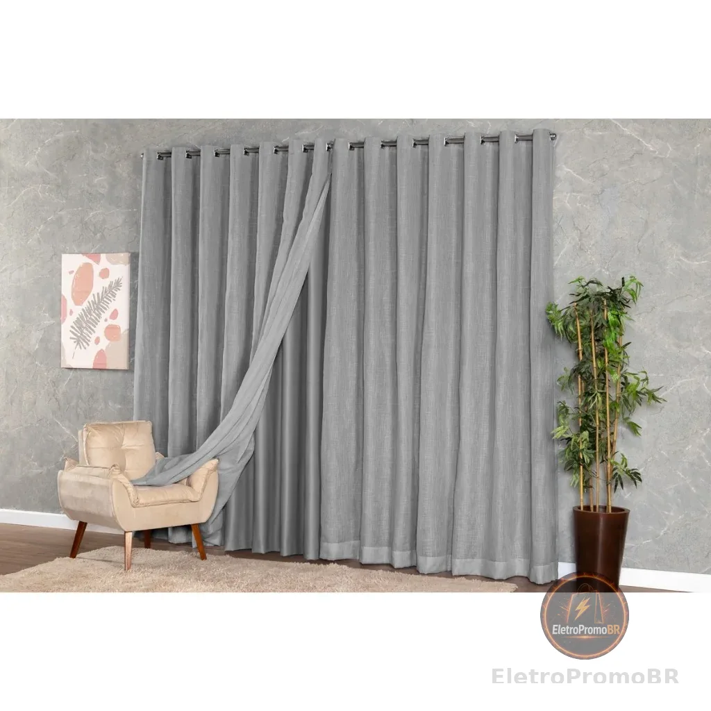 Cortina Voil Gaze De Linho 3,00 x 2,20/2,30/2,40/2,50/2,60/2,70/2,80 C/forro Blackout Grosso Original