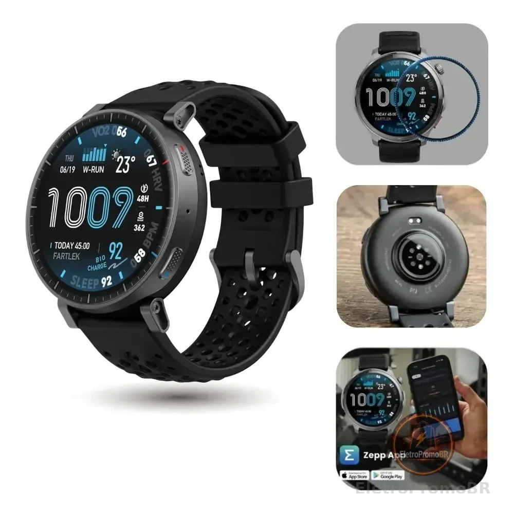 Smartwatch Amazfit Active Max Tela 1.5  Amoled Com Película Preto Mesh