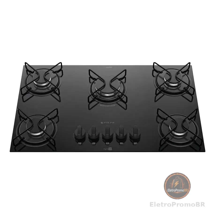Cooktop 5 Bocas Mesa De Vidro Atlas Agile Up Bivolt Preto