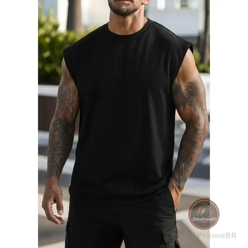 Regata Oversized Masculino Tamanho Grande Básica Lisa Preto Gg