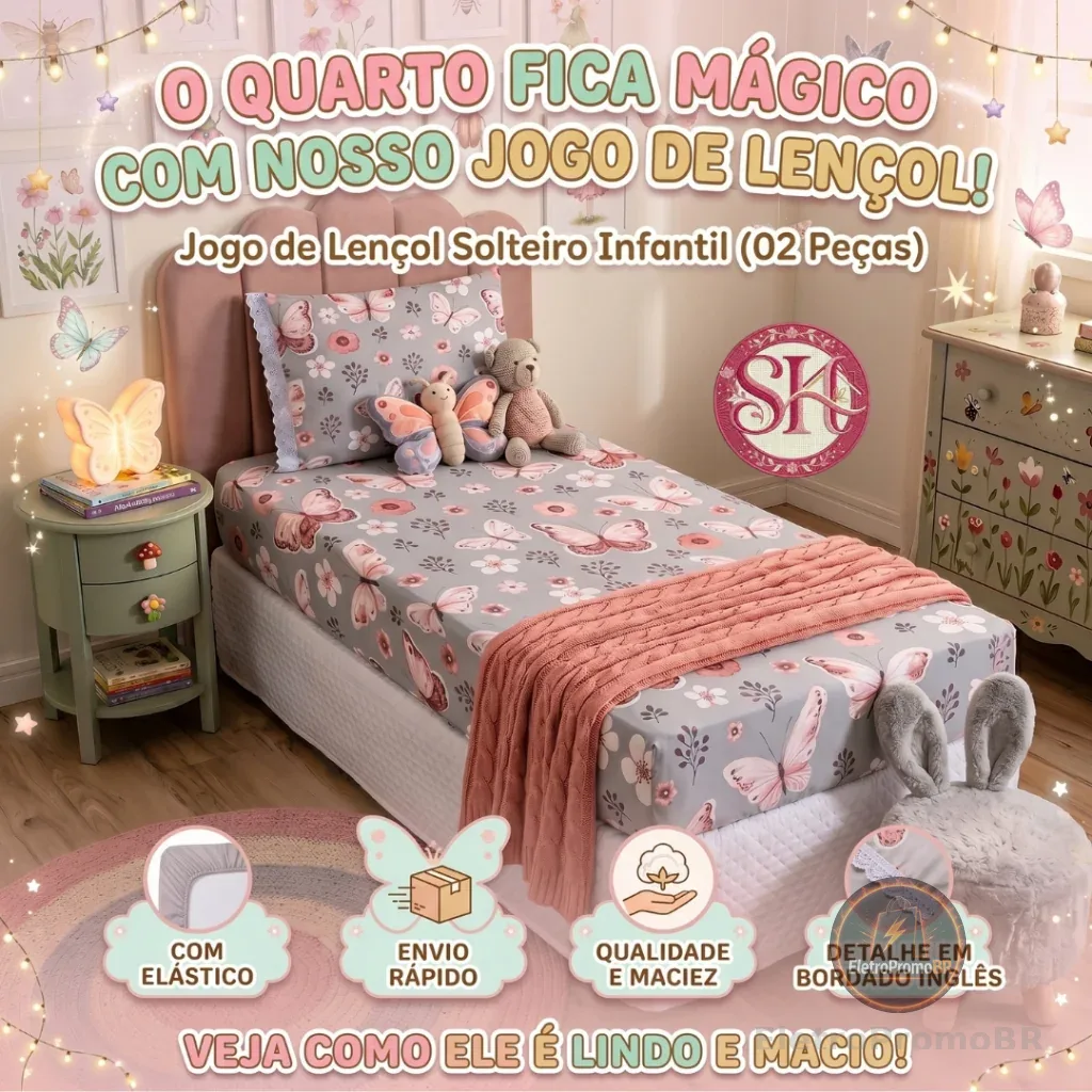 Kit Jogo Lençol Cama Infantil Solteiro Elástico 2 Peças Criança Personagens