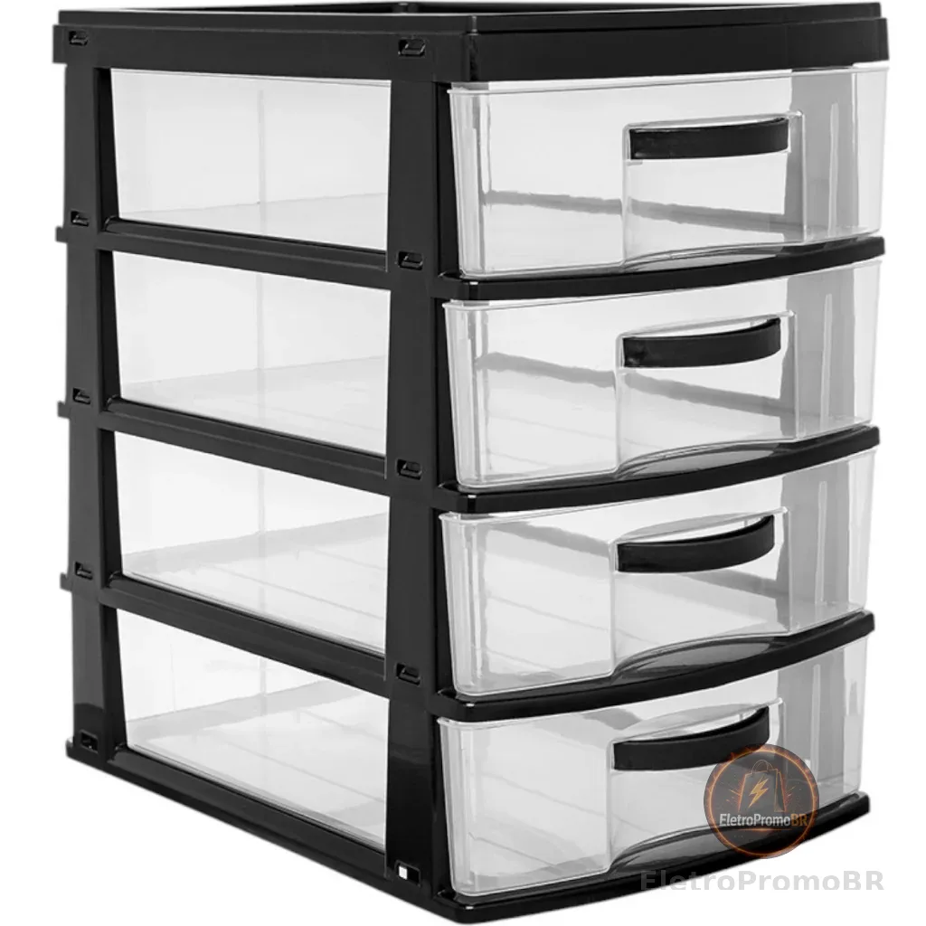 Gaveteiro Organizador com 4 Gavetas Grande em Plástico Jaguar